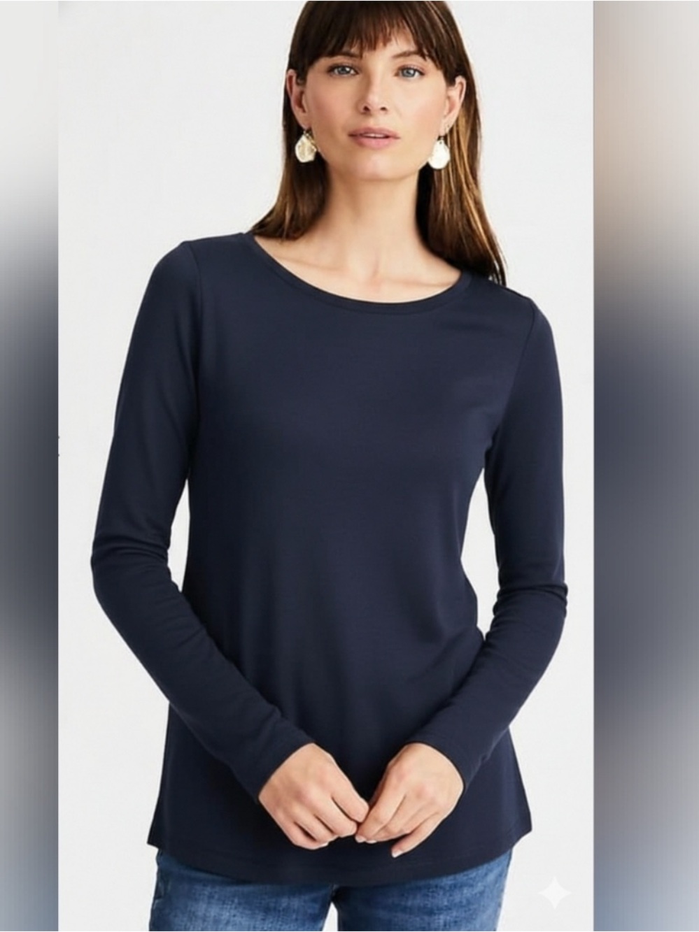 J. Jill Pima Cotton Long Sleeve Crew Neck Tee Navy Blue Sz M